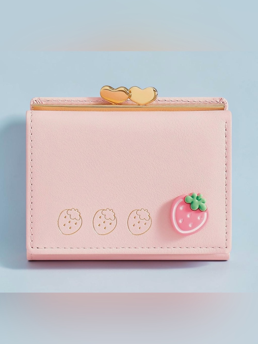 Cute Pink Strawberry Wallet Women's Clutch Purse Small